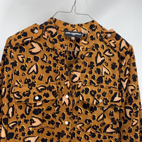 Karl Lagerfeld leopard pink heart oversized button down pockets avant-garde - Picture 2 of 8